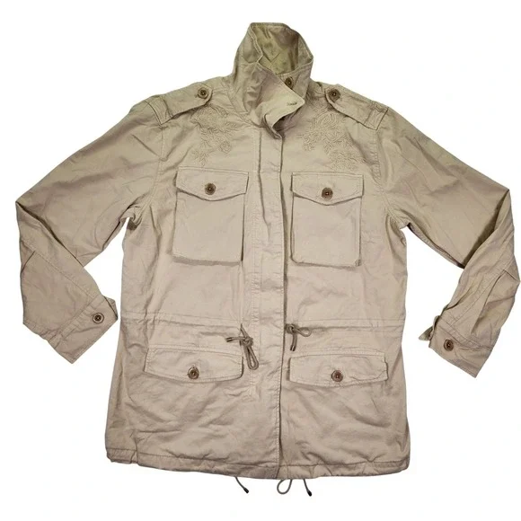 Ralph Lauren Featherweight Twill Field Jacket‎ Khaki Floral Embroidery M NWT - Picture 5 of 16